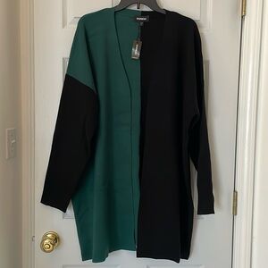 Express Black & Green Long Color Block Open Front Cardigan